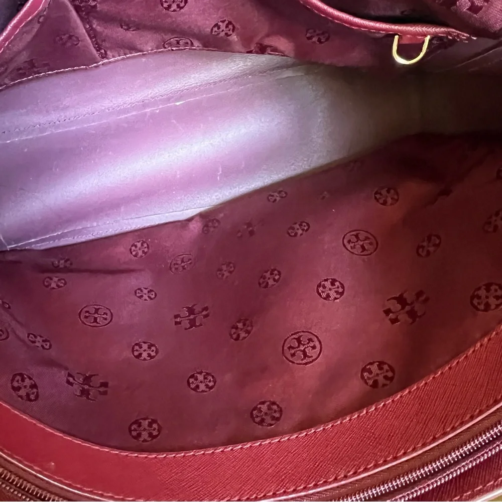 Tory Burch York Burgundy Saffiano Leather Tri Compartment Large Tote